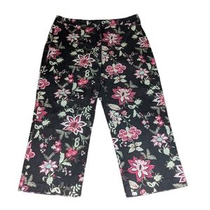 Coastal Grandma 12 Floral Cotton Denim Crop Pant Brown Tan Red Pink Green Skinny